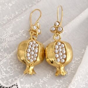 Pomegranate Pearl Drop Gold Tone Dangle Earrings
